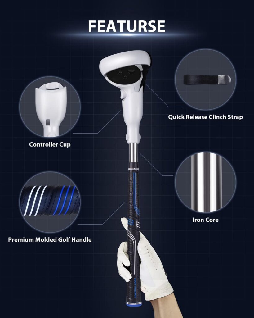 Amavasion VR Golf Club Handle Accessories Compatible with Meta/Oculus Quest 2 Enhance Immersive VR Game Experience (Black/Blue)