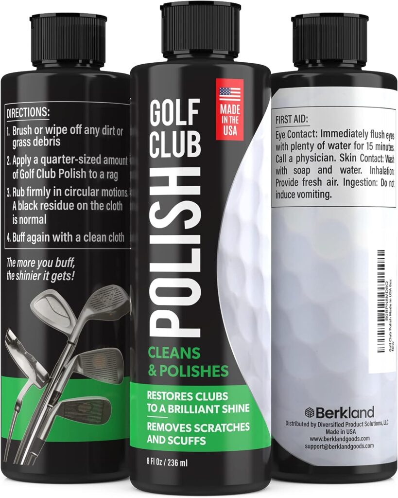 Berkland Golf Club Polish - Made in The USA Instant Golf Club Cleaner and Golf Club Scratch Remover - Cream Golf Club Polishing Kit/Golf Club Cleaning Kit - 8 oz of Metal Polish Compound