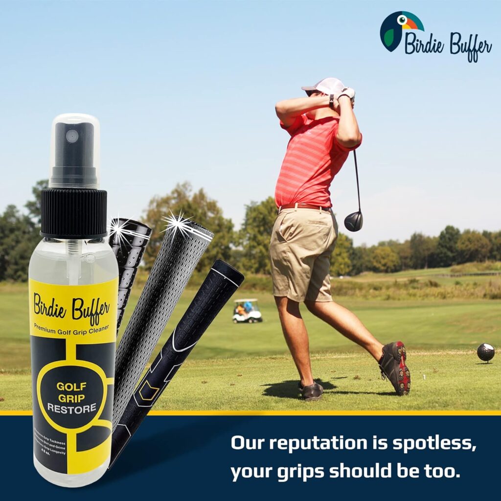 Birdie Buffer Golf Grip Restore, Eco Friendly Golf Grip and Club Cleaner for Improved Performance, Restores Golf Grip Tackiness, Easily Removes Dirt and Grime | Made in USA (Easy Application, 4 Fl Oz)
