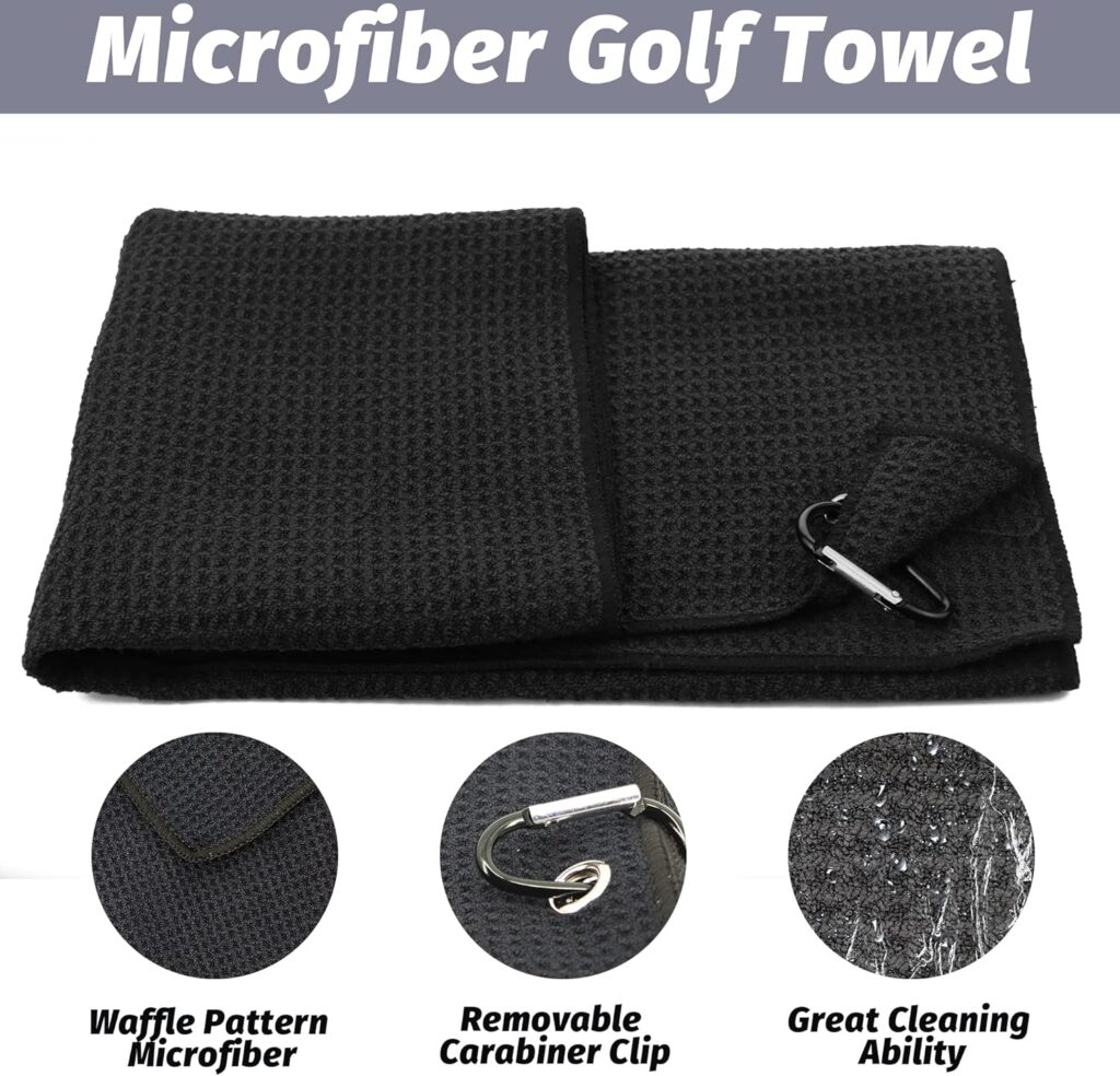 Golf Accessories Kit, Golf Club Cleaning Kit - Microfiber Waffle Pattern Golf Towel with Clip, Golf Club Brush Groove Cleaner  Clip, Golf Divot Tool with Marker - Golf Accessories for Men  Women