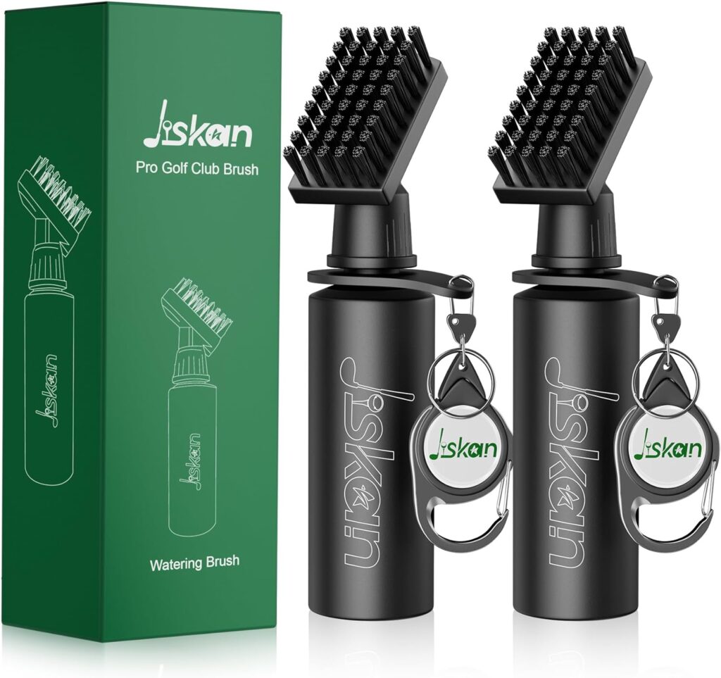 Jiskan 2 Pack Pro Golf Club Cleaner Brush Combo with Squeeze Water Bottle 7.5 Inches Holds 4 Ounces of Water, Essentials Golf Accessories for Men, Best Golf Gifts for Men