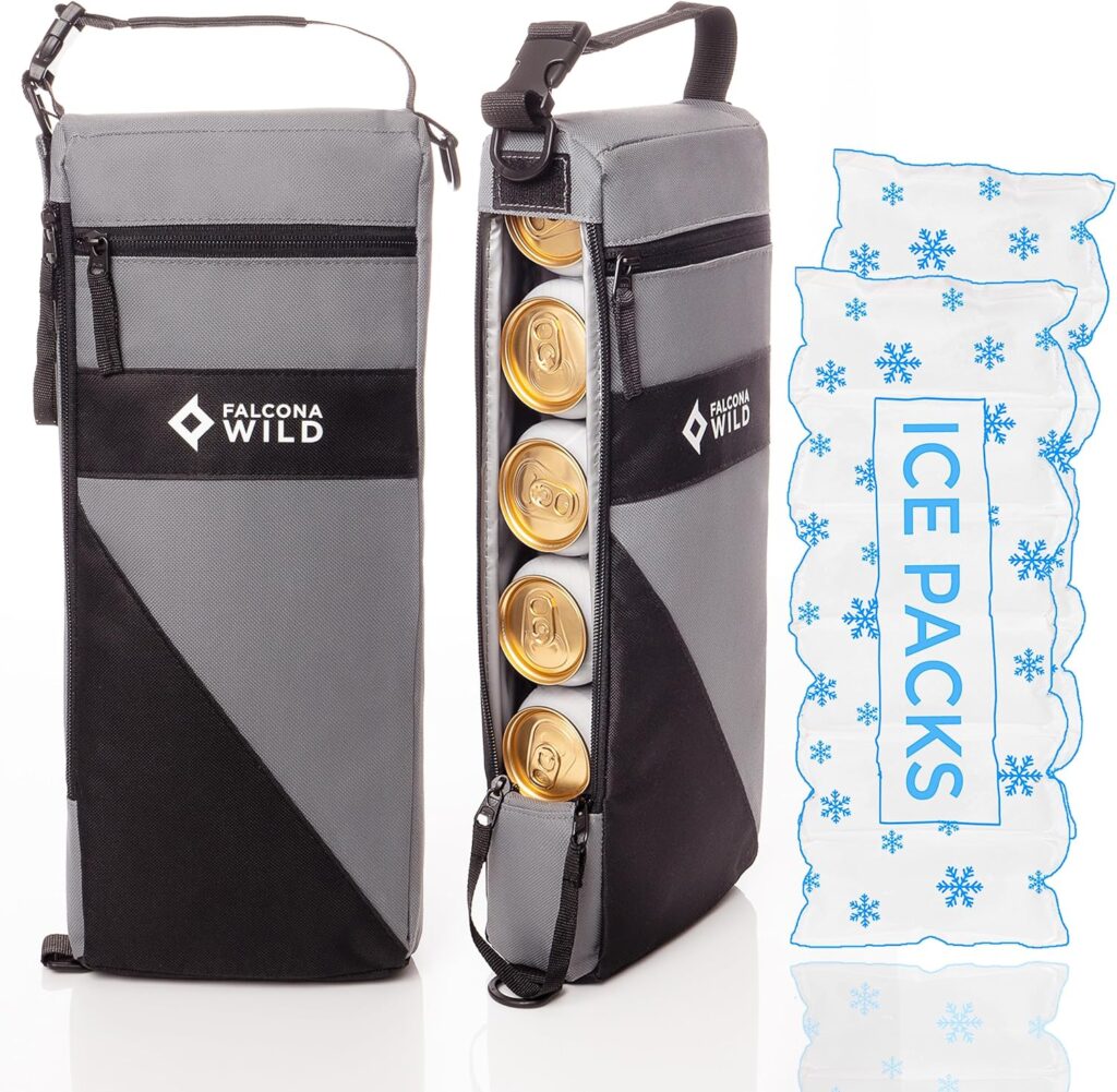 Falcona Wild Golf Cooler Bag Plus 2 Ice Packs - Keeps Drinks Cold for Hours - Holds 6 Beer Cans or 2 Wine Bottles - Fits Discreetly in Golf Bags - Insulated Beer Sleeve and Cooler