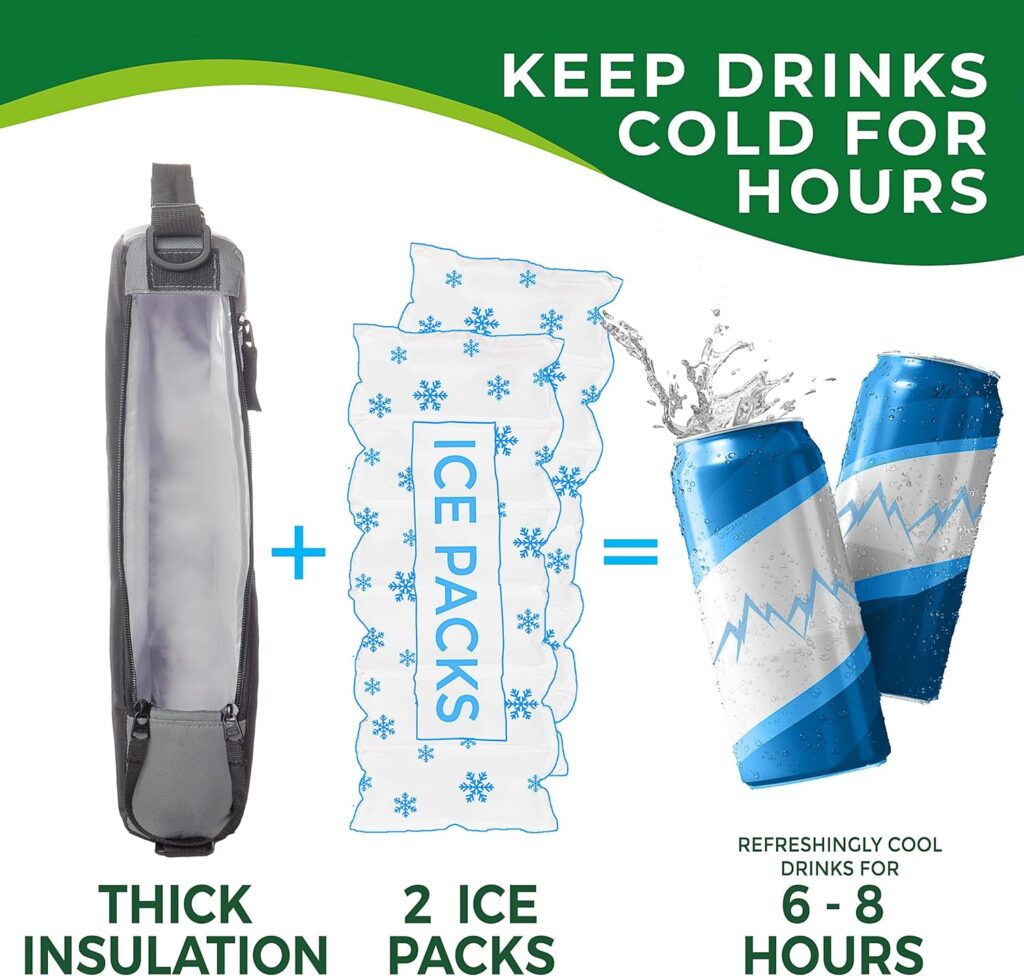 Falcona Wild Golf Cooler Bag Plus 2 Ice Packs - Keeps Drinks Cold for Hours - Holds 6 Beer Cans or 2 Wine Bottles - Fits Discreetly in Golf Bags - Insulated Beer Sleeve and Cooler