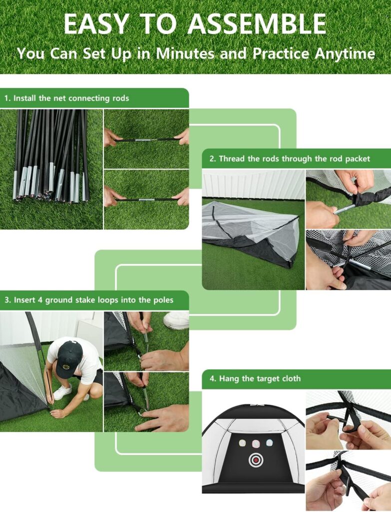 Golf Practice Net, 10x7ft Golf Hitting Aids Nets for Backyard Driving Chipping, Home Golf Swing Training with Targets /1 Golf Mat / 5 Golf Balls / 1 Golf Tees/Bag - Men Indoor Outdoor Sports Game