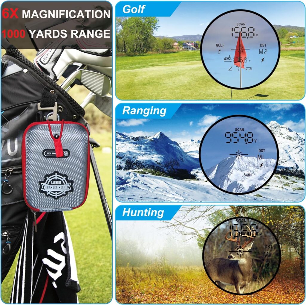Golf Rangefinder with Slope, Golf Laser Rangefinder,1000 Yard Range Finder Golfing with Magnetic Holder, USB C Rechagreable, 6X Magnification, High-Precision Flag Lock Vibration, Fast Focus