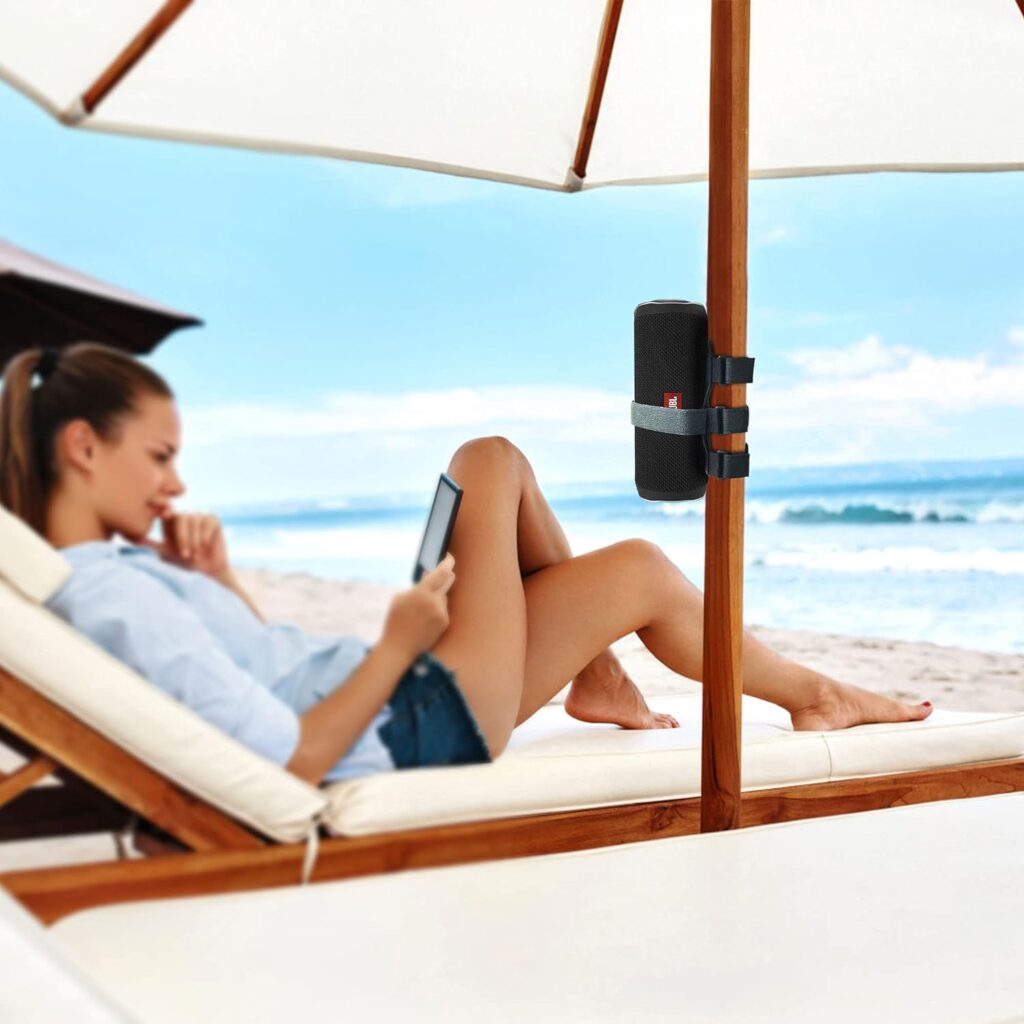 HomeMount Portable Speaker Mount for Golf Cart Accessories - Adjustable Strap Fits Bluetooth Wireless Speaker Strap Attachment to Railing/Cross bar/Frame Black