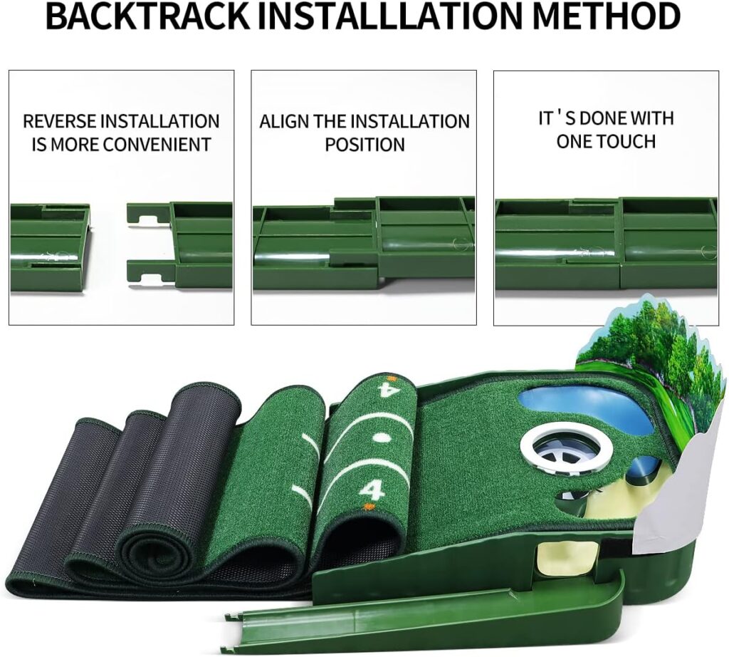 HUAEN Golf Putting Green Putting Mat Indoor  Outdoor with Ball Return and 3 Holes Improve Accuracy and Speed Durable Wrinkle-Resistant Velvet Crystal Mat Golf Accessories for Men