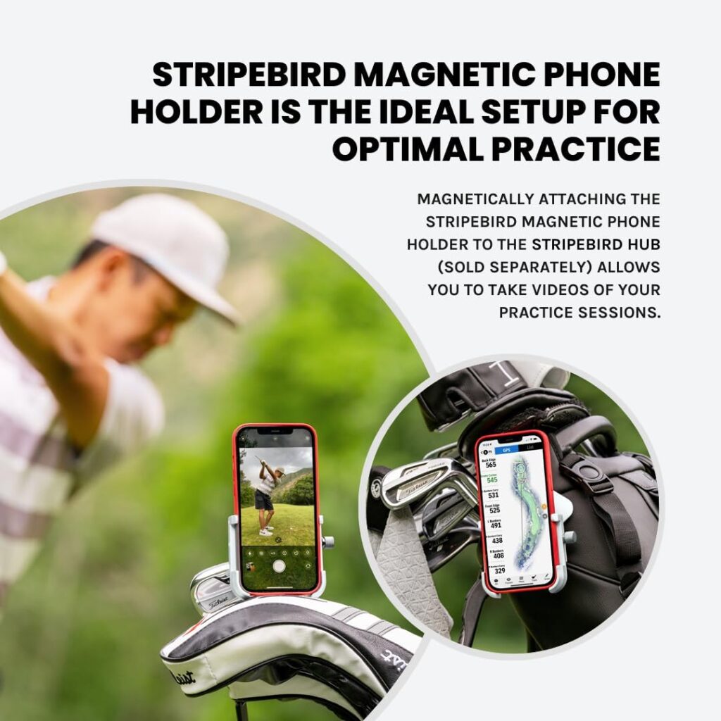Stripebird - Original Golf Magnetic Phone Holder - for Golfers with Phones - Slim Smartphone Mount - Store and Access Device While You Golf - Ultra Strength Magnet Cell Phone Caddy