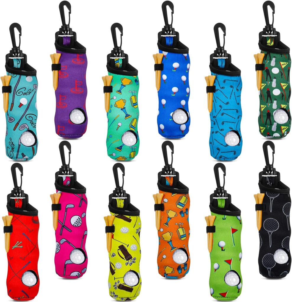 WILLBOND 12 Pcs Golf Ball Tee Holder Neoprene Golf Ball Pouch Golf Ball Carry Bag Multicolor Portable Golf Accessories for Man Woman