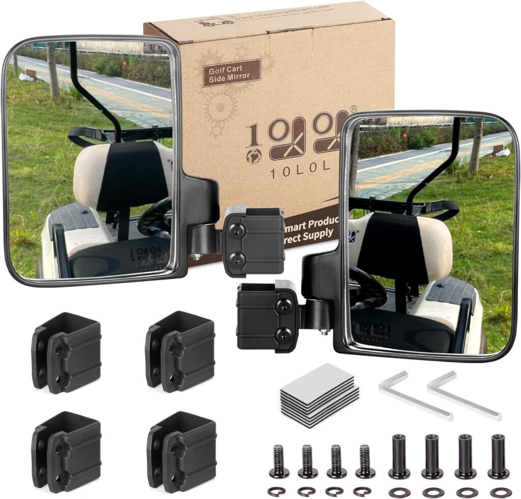 10L0L Universal No-Drilling Required Folding Side Rearview Mirror - HD Glass, Convex Design Compatible with 0.75-1.25 Club Cart EZ-GO Zone Cart Square Tube Mount Golf Cart