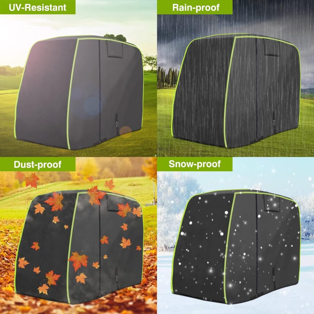 2/4 Passenger Golf Cart Cover Fits EZGO, Club Car, Yamaha Golf Carts with Reflective Strips, All Weather Protection/Waterproof/Snowproof/Windproof/Sunproof/Full Gold Cart Covers
