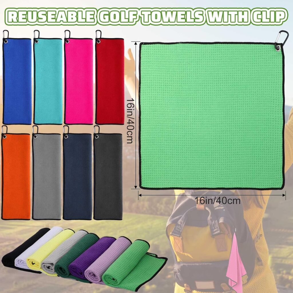 50 Pcs Bulk Golf Towel for Golf Bags Waffle Pattern Golf Towel 16 x 16 Microfiber Fabric Golf Towel with Clip for for Golf Bags, Fitness, Camping, Hiking, Yoga, Pilates (Mixed Colors)