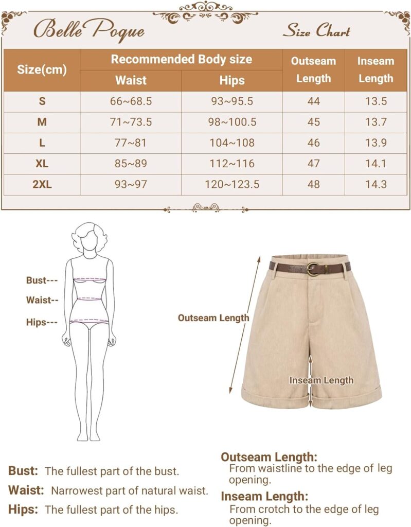 Belle Poque Women Bermuda Shorts Elastic Waist Wide Leg Shorts with Pockets  Belts