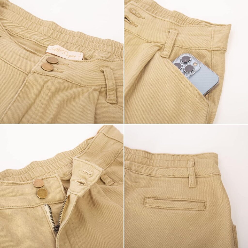 Belle Poque Women Bermuda Shorts Elastic Waist Wide Leg Shorts with Pockets  Belts