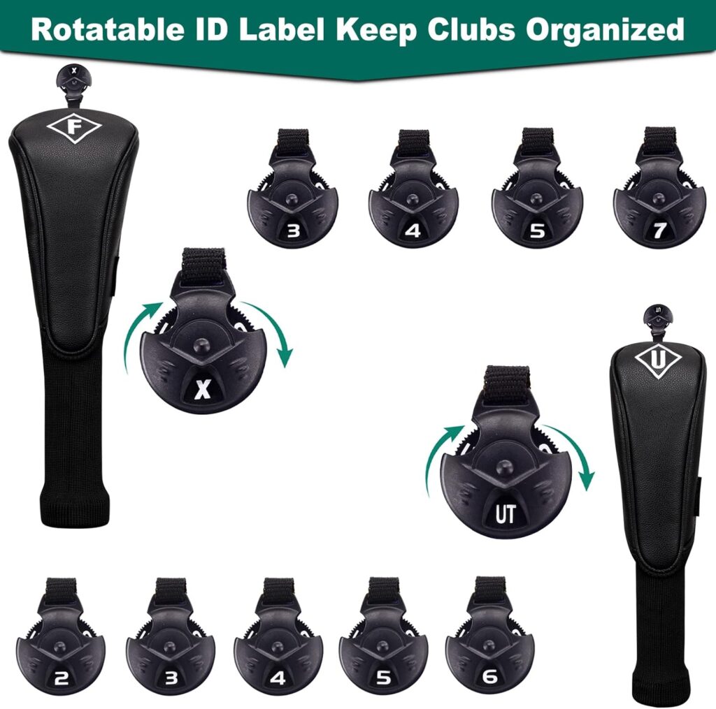 Big Teeth Golf Club Covers for Woods and Drivers, Golf Headcovers Set Woods, Driver Headcover Black Leather
