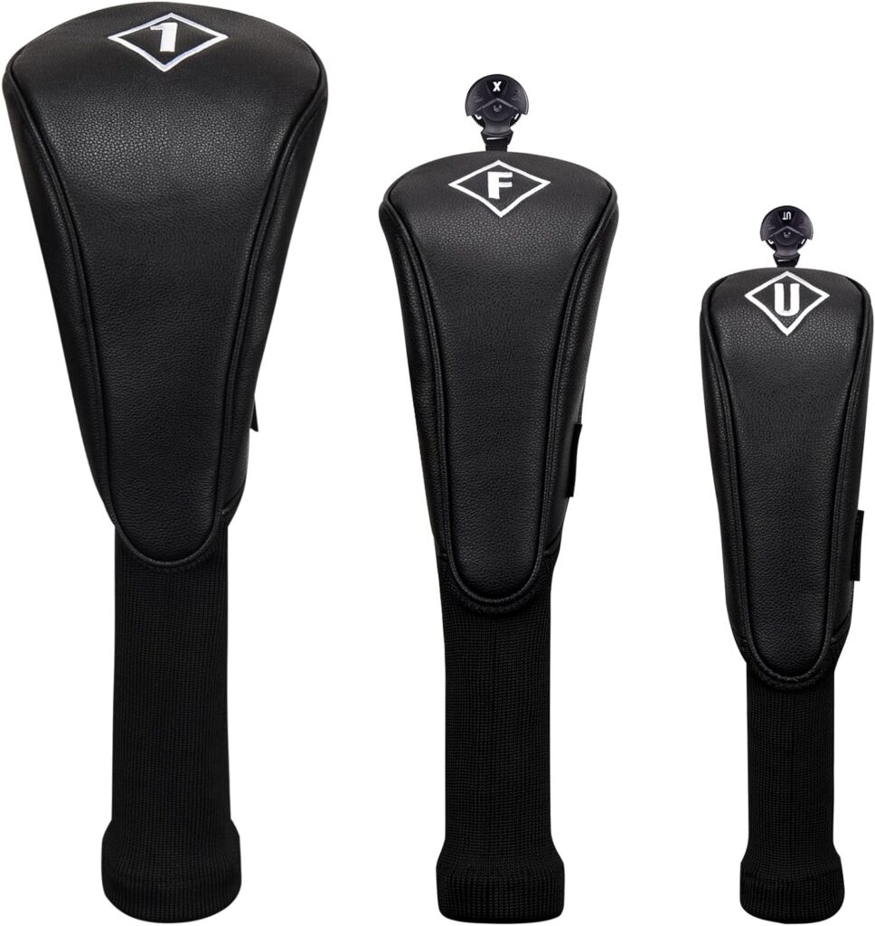 Big Teeth Golf Club Covers for Woods and Drivers, Golf Headcovers Set Woods, Driver Headcover Black Leather