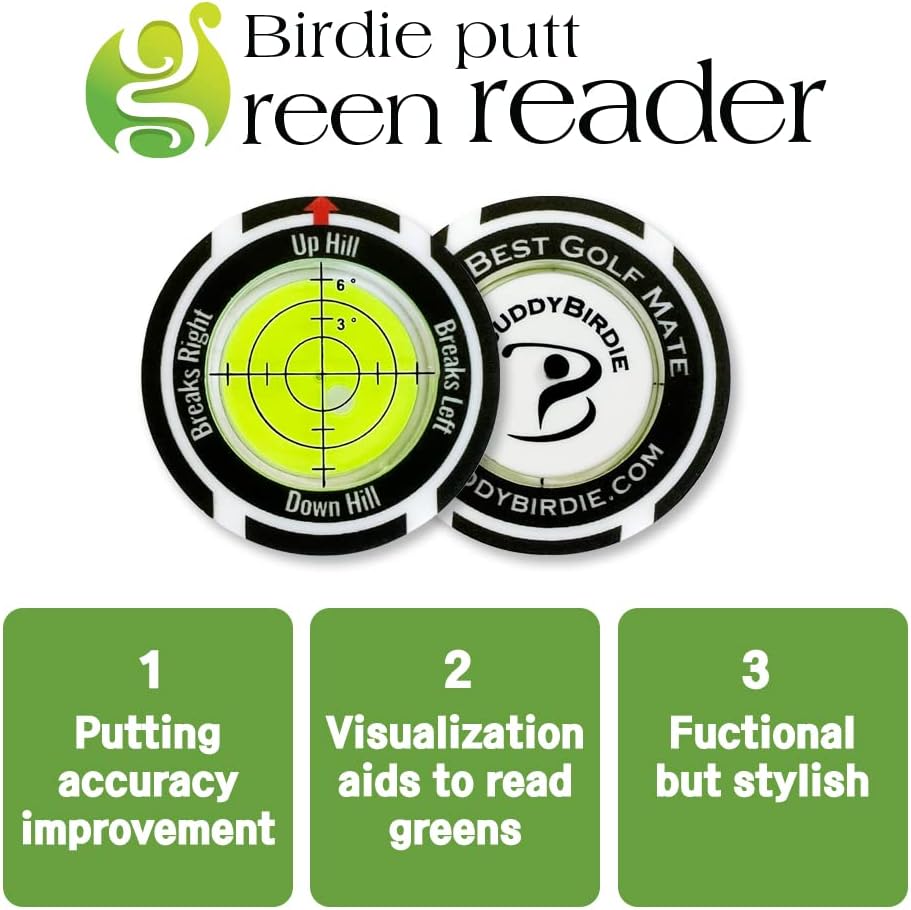 BUDDYBIRDIE Birdie Putt Green Reader Lite | Poker Chip Style Ball Marker Compact  Stylish Golf Putting  Green Reading Aid Bubble Level High Precision Alignment Tool Golf (Lite - Black  White)