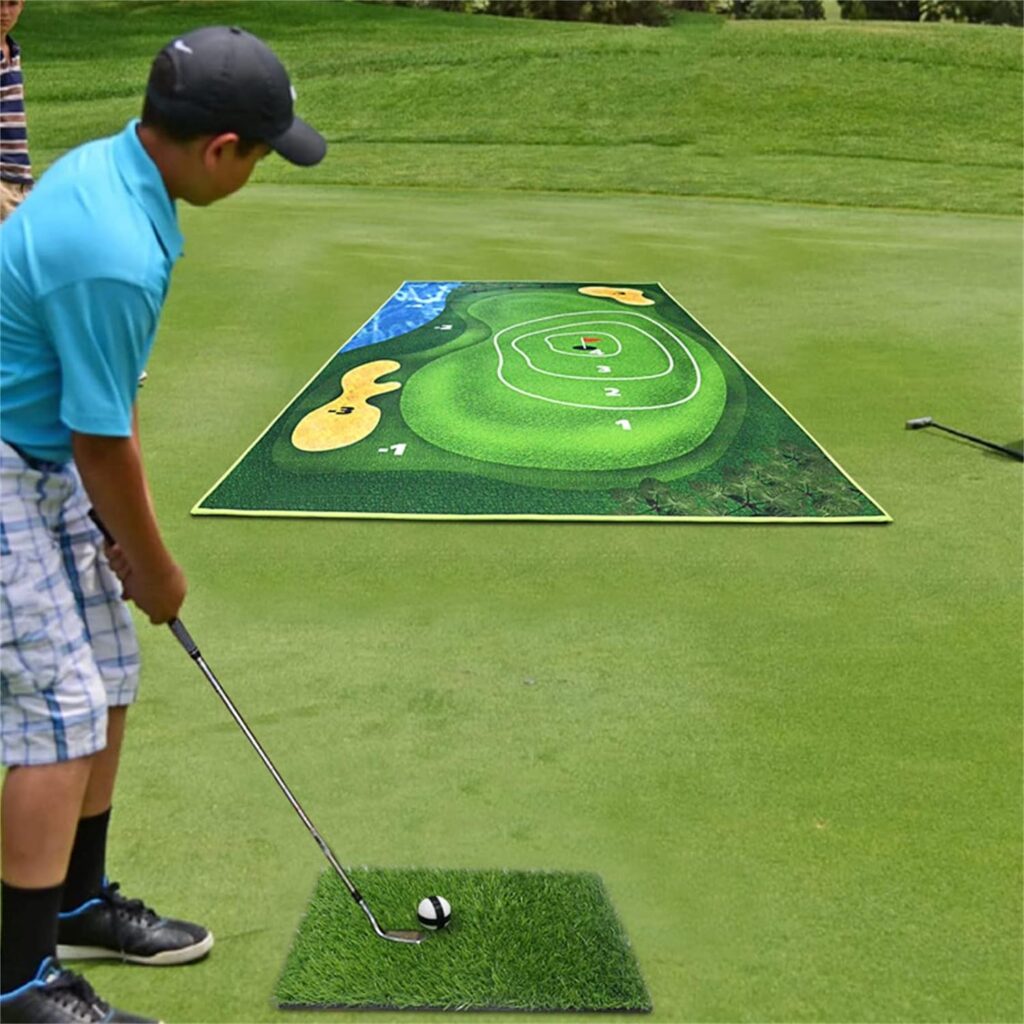 Chipping Golf Game Mat, Golf Practice Mat Indoor Outdoor Stick Chip Game with 16 Golf Balls, Golf Hitting Mats Games for Adults Family, Indoor Golf Set Mat Backyard Games Mat