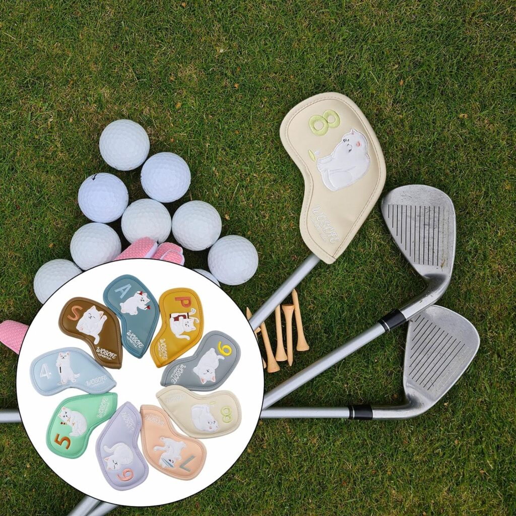 Colaxi 9Pcs Golf Club Head Covers Golf Iron Covers Set Resistant Premium Water Resistant Gift Protector for Club Display Golfer