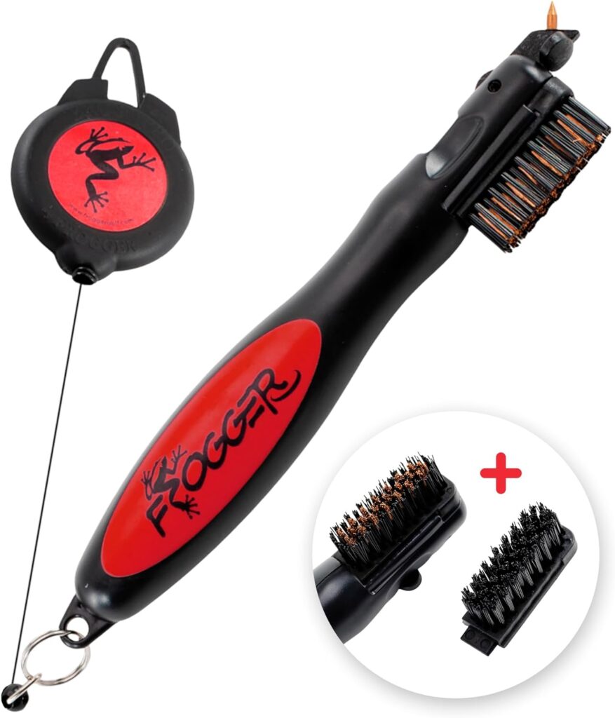 Frogger BrushPro Golf Club Cleaner with Ergonomic Grip and Retractable Cord | Sturdy Golf Brush and Groove Cleaner with Advanced Scrub Cleaning Technology for Professional Golfers