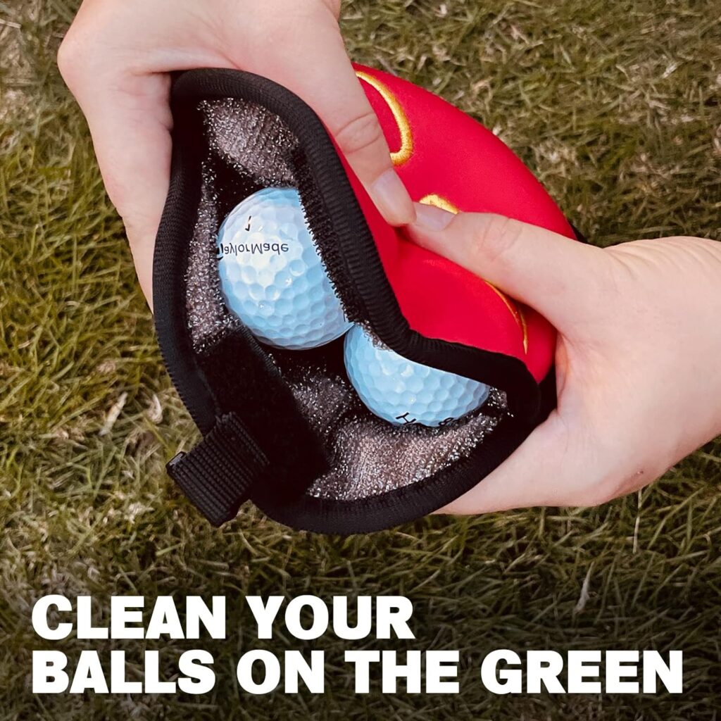 GOLDALIENS Golf Club Cleaner  Ball Cleaning Bag,Original Three-Layer Fabric Waterproof Technology,Golfers Ultimate Green Clean Scrub Equipment Accessories,Removable Clips to Support Machine Washing