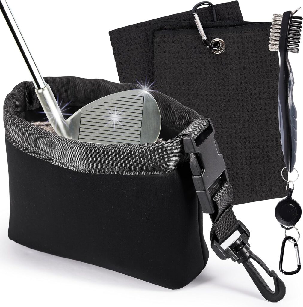 Golf Club and Ball Cleaning Set Black Edition by Greenstrike Golf - Golf Club Cleaner Kit with Golf Ball Cleaner Pouch, Golf Scrub Brush and Towel - Golf Club Bag Accessories