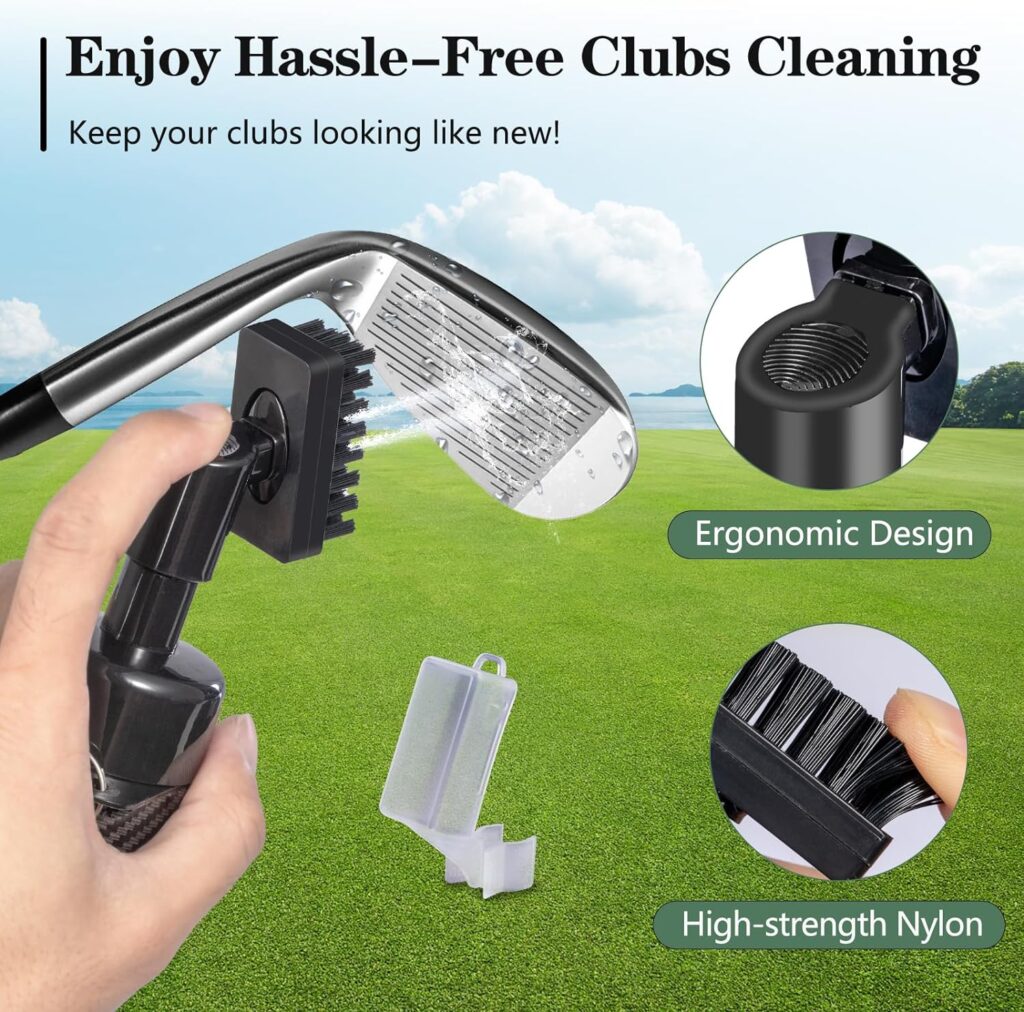 Golf Club Cleaner Brush with Magnetic Clip, 8-Inch Carbon Fiber Golf Club Brush Holds 5 Ounces of Water with Press-Spray Design, Must Have Golf Accessories for Men  Best Golf Gift for Golf Lovers