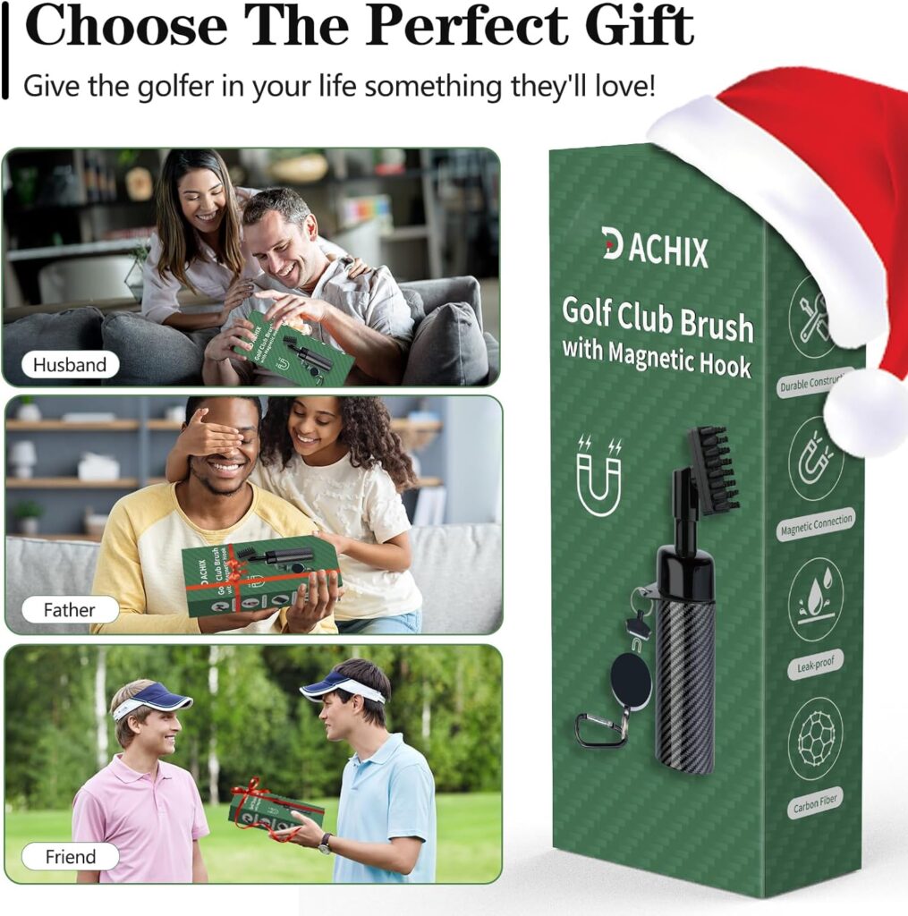 Golf Club Cleaner Brush with Magnetic Clip, 8-Inch Carbon Fiber Golf Club Brush Holds 5 Ounces of Water with Press-Spray Design, Must Have Golf Accessories for Men  Best Golf Gift for Golf Lovers