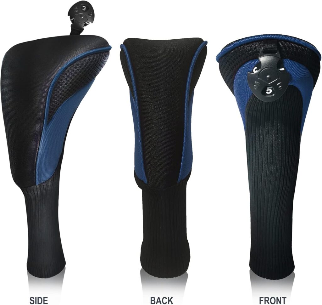 Golf Club Head Covers for Fairway Woods Driver Hybrids 3 Pieces Long Neck Mesh Sports Fan Golf Club Headcovers Set with Interchangeable No. Tags 3 4 5 6 7 X Golf Accessories for Men Women