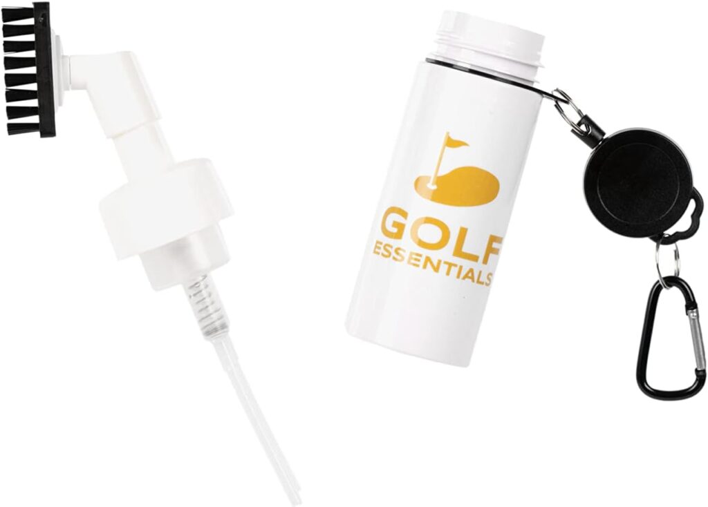 Golf Essentials Golf Club Cleaner Brush with Water- 30 Retractable Cord, 5oz Water, Leak-Proof, Easy Spray, Groove Cleaner - Must-Have Golf Bag Accessory!