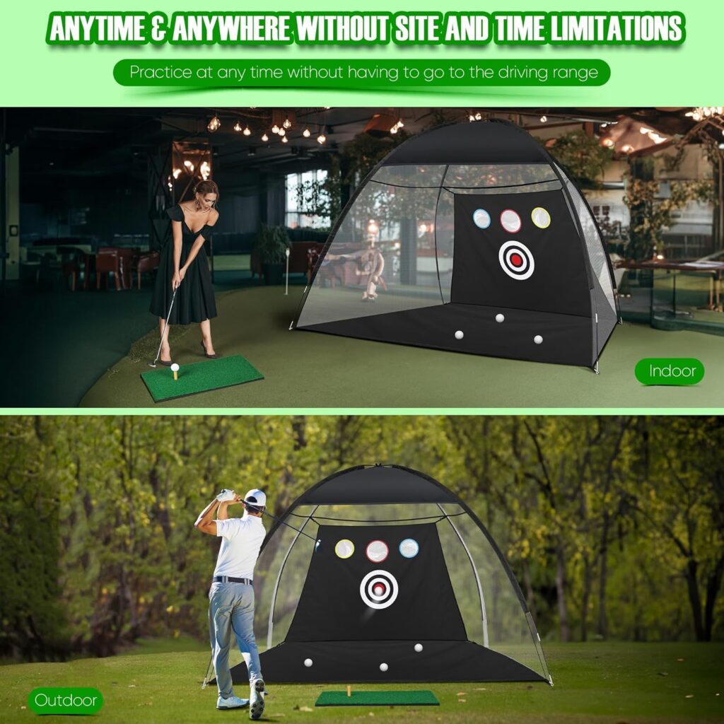 Golf Net, 10x7ft Golf Practice Net Backyard Driving, Golf Driving Range, Golf Swing Net, All in 1 Home Golf Hitting Aid Nets with Target/Golf Mat/Balls/Tee/Bag - Gift for Men boy/Golf Lovers
