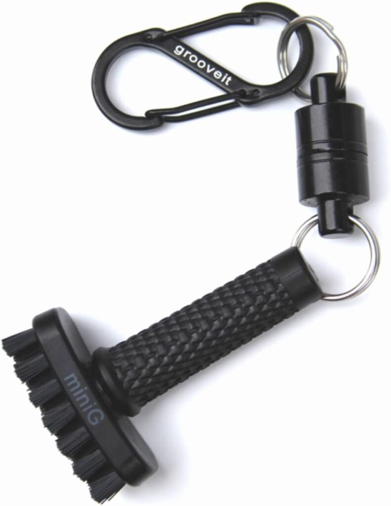 Grooveit MiniG The Dry Scrubber - Mini Golf Club Brush - Heavy-Duty Nylon Bristles - 3-Yr Warranty - Part of Any Golf Club Cleaning Kit - Detachable Magnetic Club Head Groove Cleaner Tool