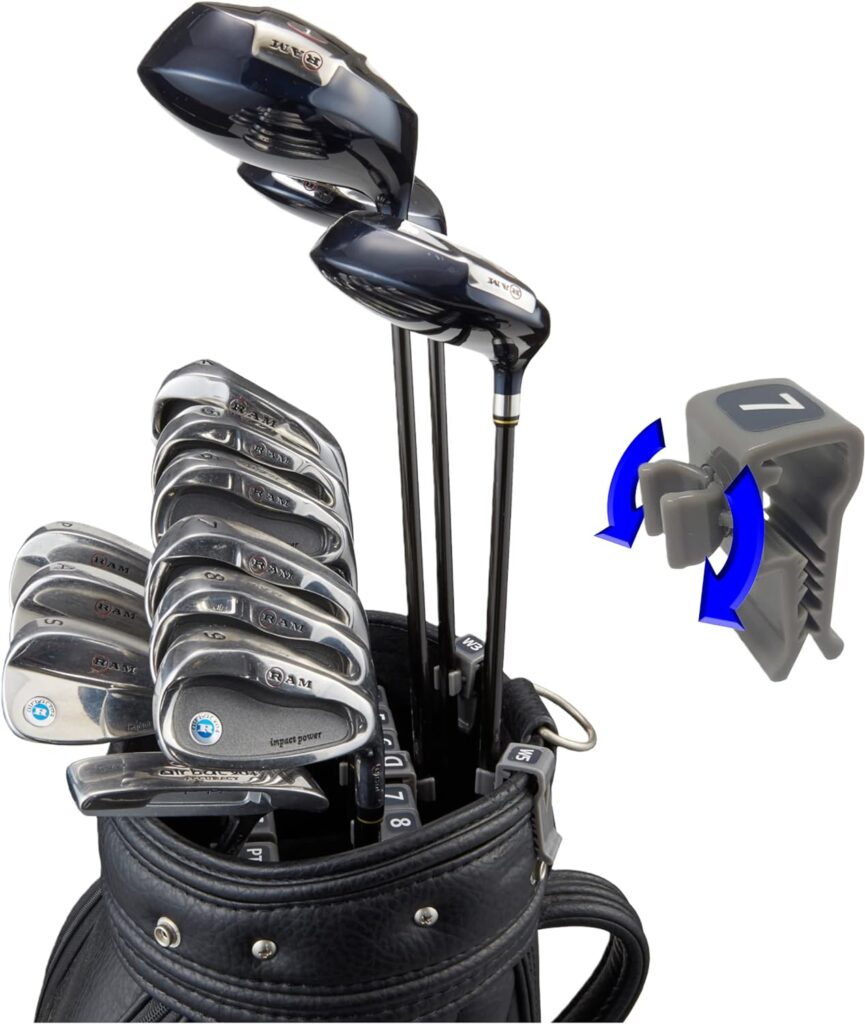 HYOJATEM SwingSwing Premium Golf Club Holder Club Organizing Clips | 14 Clips Set with Identifying Numbered Stickers | Swivel Action Golf Club Clips for Golf Bags | Club Damage Protection
