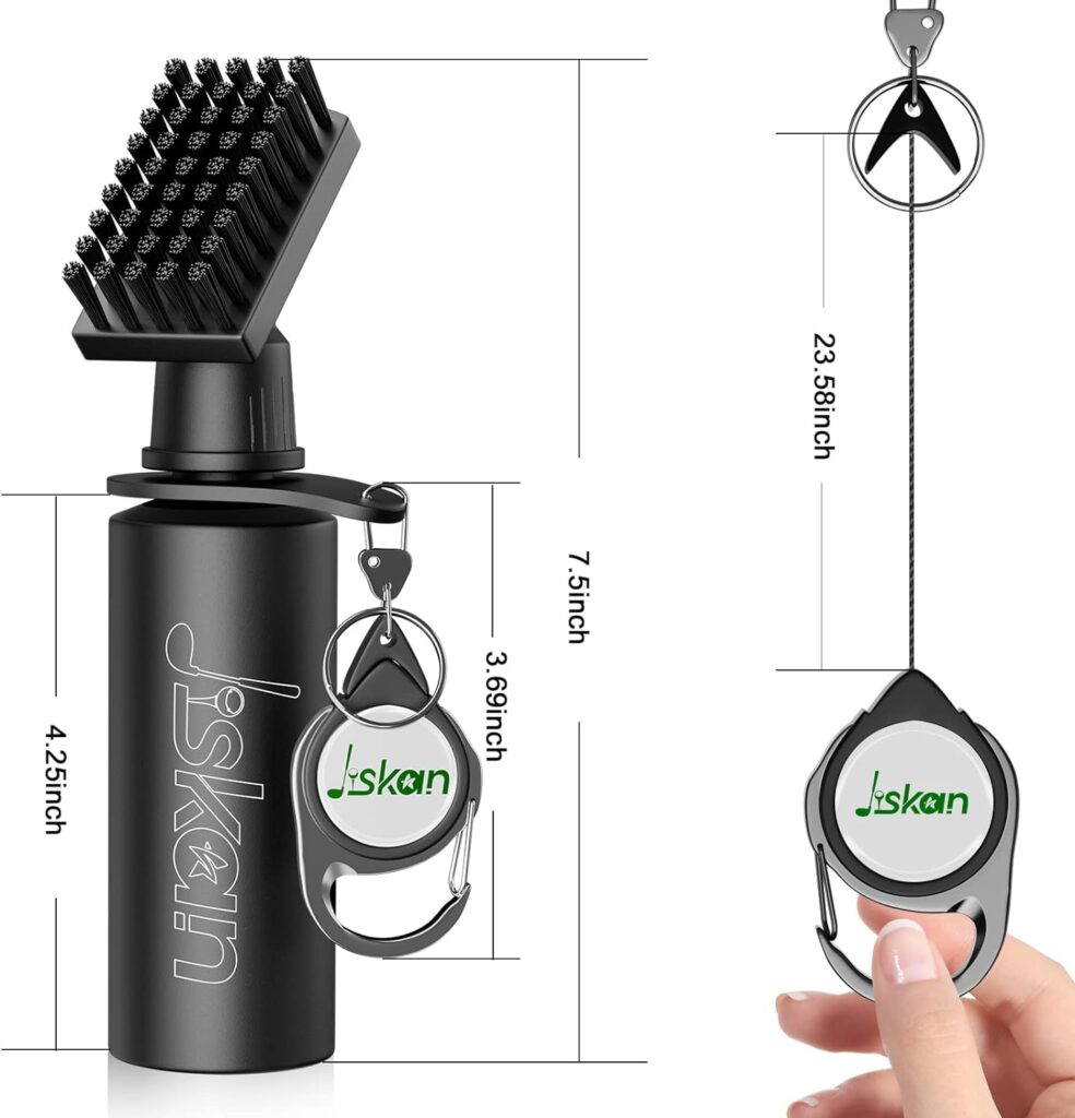 Jiskan Pro Golf Club Brush Cleaner with Retainer Clip and Squeeze Water Bottle 7.5 Inches Holds 4 Ounces of Water, Essentials Golf Accessories for Men, Best Golf Gifts for Men