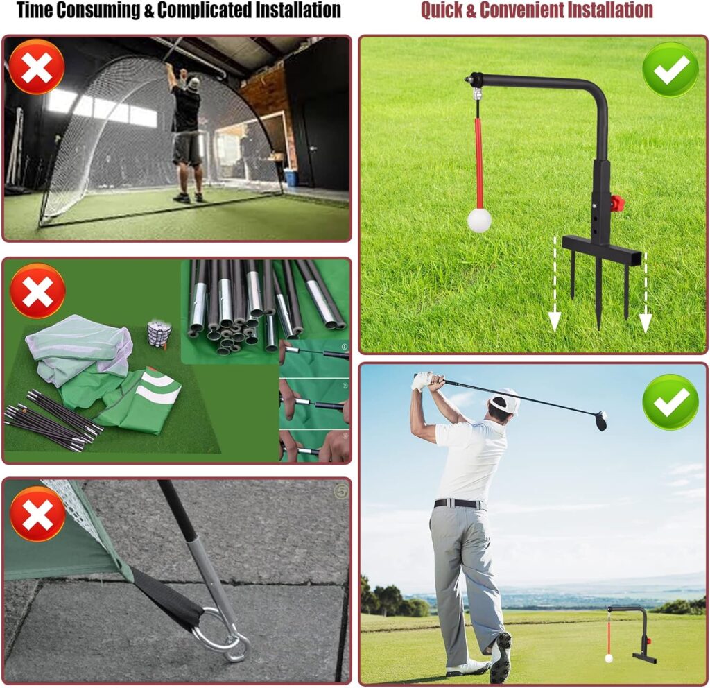 KIDZIES Golf Swing Trainer - Durable Iron Golf Practice Swing Groover  Hitting Training Aid - Golf Accessories for Any Level with Replacement Ball Included  Height Adjustment