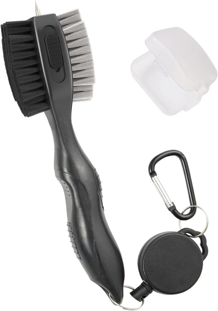 Lesunsul Golf Club Brushes, Golf Cleaning Tool, with Retractable Cleaning Nails, Nylon and Wire Bristles Oversize Double Brush Head with 2ft Retractable Zip-line Metal Buckle