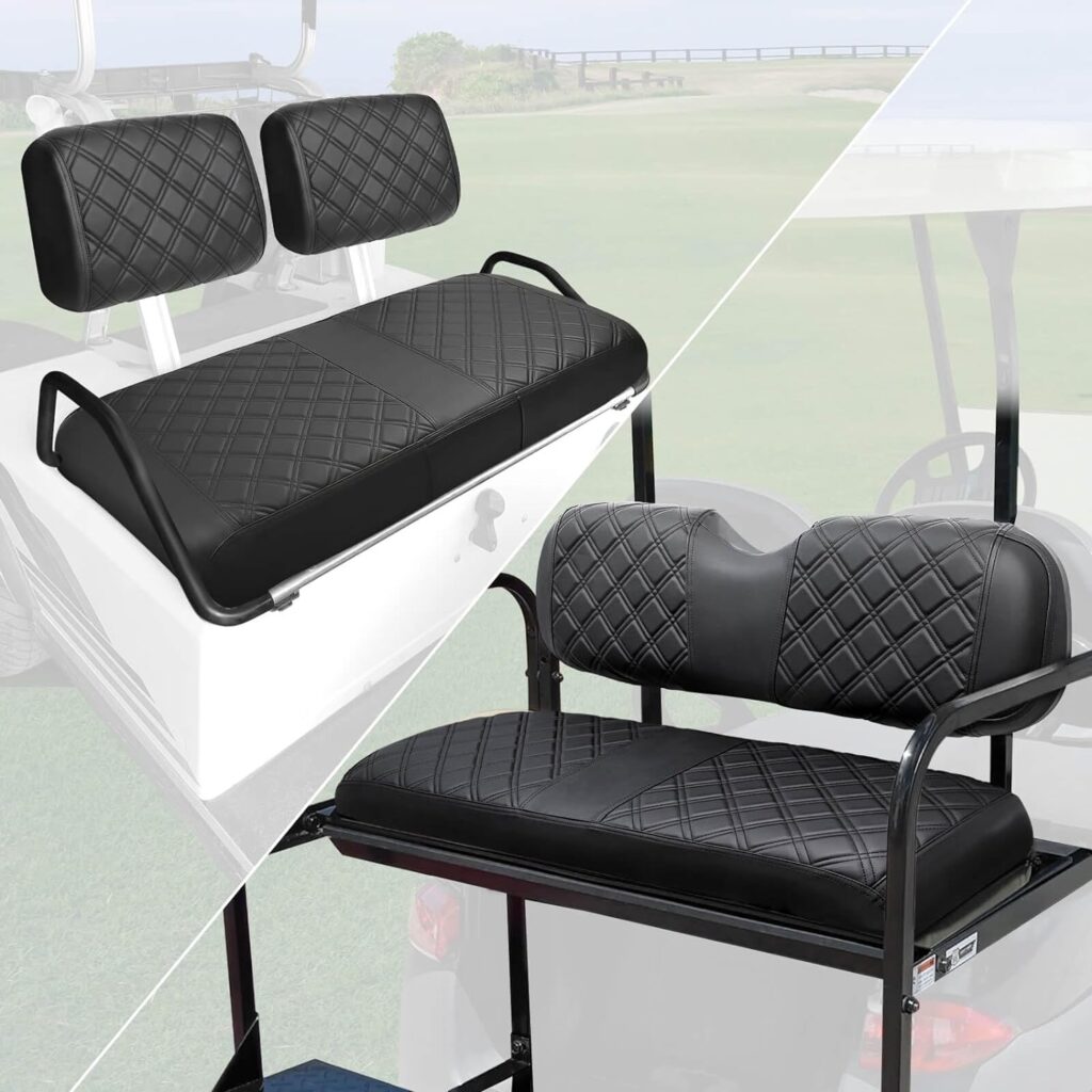 MOSNAI Club Car DS Pre-2000 Front Seat Covers and Golf Cart Rear Seat Covers, Concave and Convex Design, Thick Vinyl Leather Comfortable, Breathable  Easy to Clean
