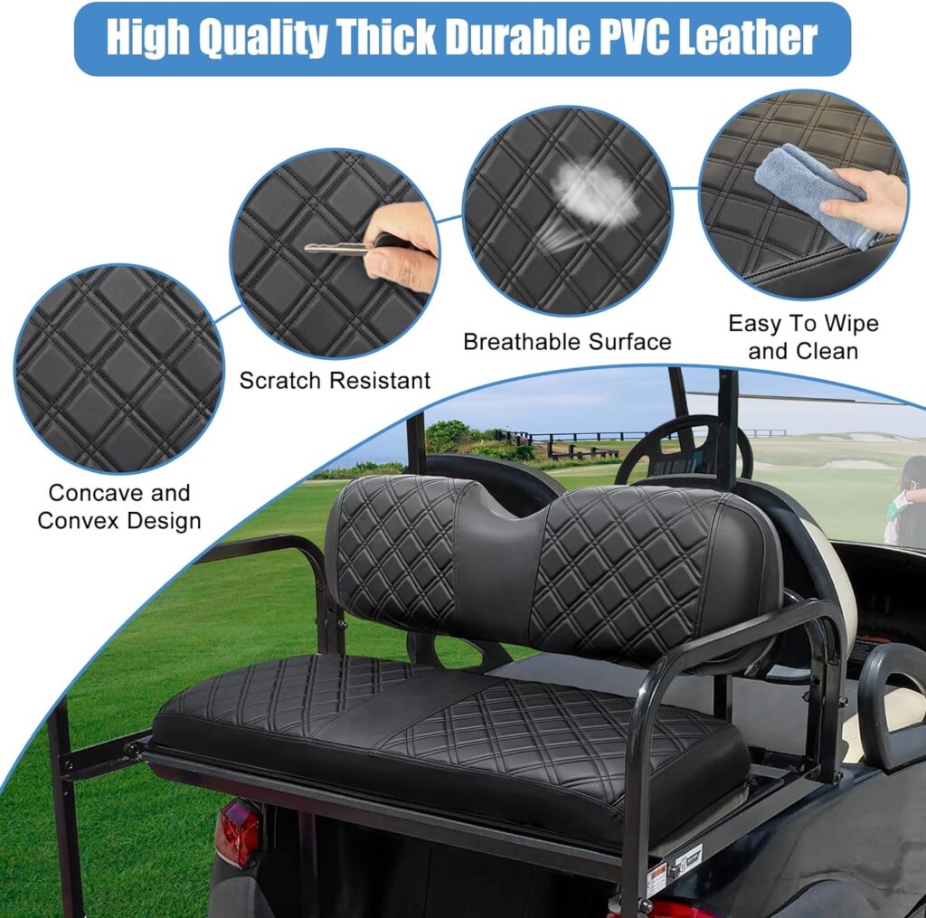 MOSNAI Club Car DS Pre-2000 Front Seat Covers and Golf Cart Rear Seat Covers, Concave and Convex Design, Thick Vinyl Leather Comfortable, Breathable  Easy to Clean