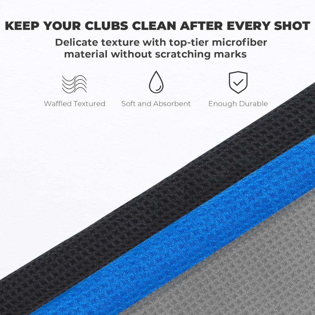 MOSUMI 3 Pack Golf Towel for Bags with Clip and Microfiber Waffle Pattern, Tri-fold Blue, Black and Gray