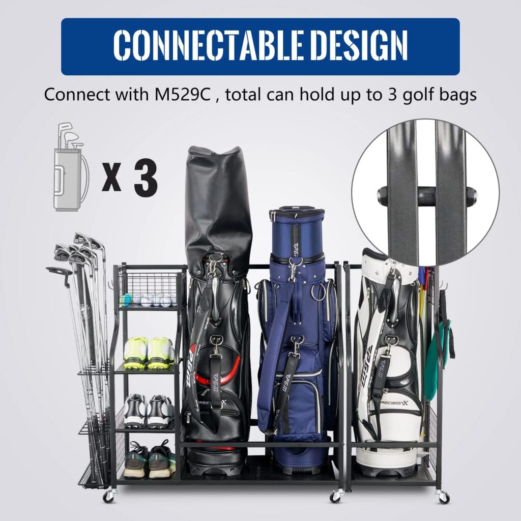 Mythinglogic Golf Storage Garage Organizer, Golf Bag Storage Stand and Other Golfing Equipment Rack, Extra Storage Rack for Golf Clubs
