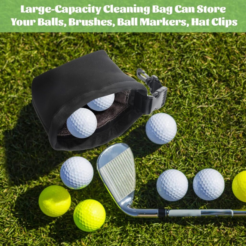 Pilipane Golf Club and Golf Ball Cleaning Bag,Portable Golf Ball Cleaner,Waterproof Clean Face Technology Liner,Detachable Clip, Golf Pouch Bag for Valuables Tee,Golf Accessories for Men Women