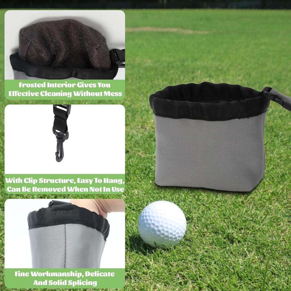 Pilipane Golf Club and Golf Ball Cleaning Bag,Portable Golf Ball Cleaner,Waterproof Clean Face Technology Liner,Detachable Clip, Golf Pouch Bag for Valuables Tee,Golf Accessories for Men Women
