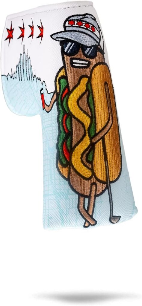 Pins  Aces Chicago Dog Putter Cover - Premium, Hand-Made Leather, Hi Quality Headcover - Chicago Dog Styled, Tour Quality Golf Club Cover - Style and Customize Your Golf Bag