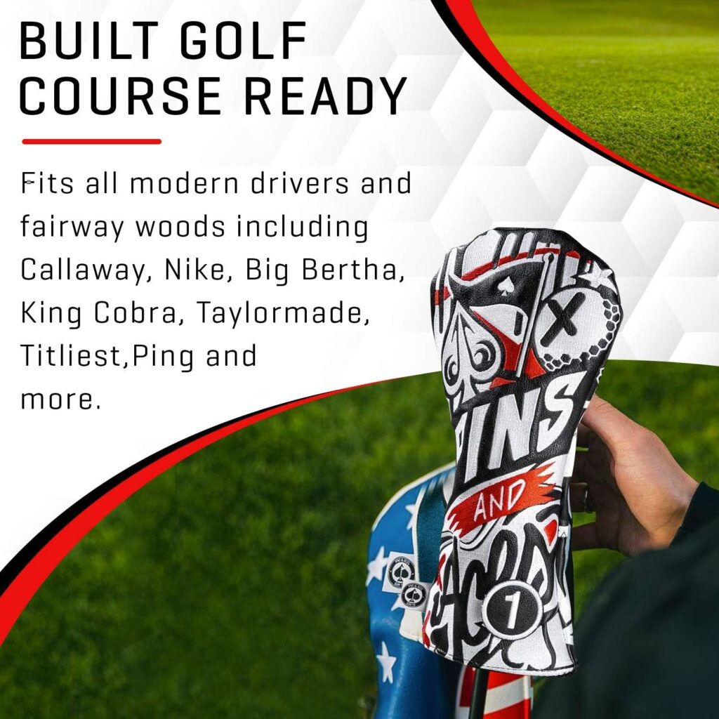 Pins  Aces Golf Co. LE Graffiti Head Cover - Premium, Hand-Made Leather Headcover - Urban Styled, Tour Quality Golf Club Cover - Style and Customize Your Golf Bag