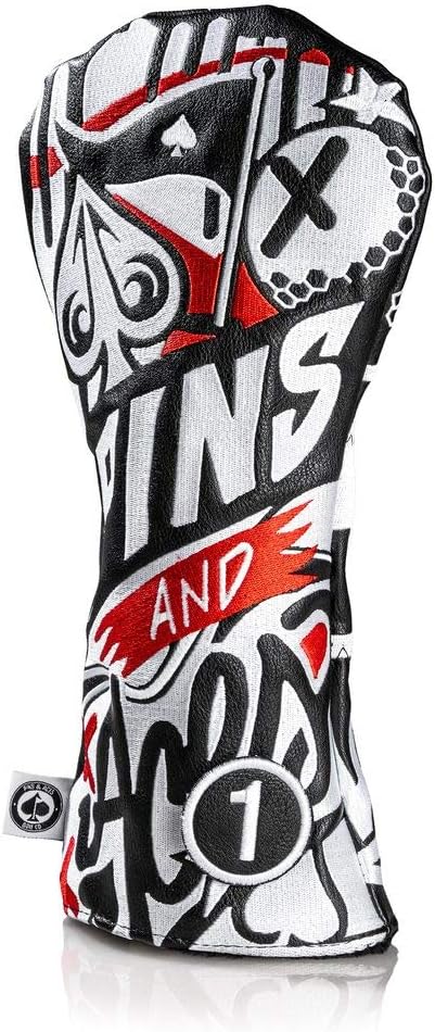 Pins  Aces Golf Co. LE Graffiti Head Cover - Premium, Hand-Made Leather Headcover - Urban Styled, Tour Quality Golf Club Cover - Style and Customize Your Golf Bag