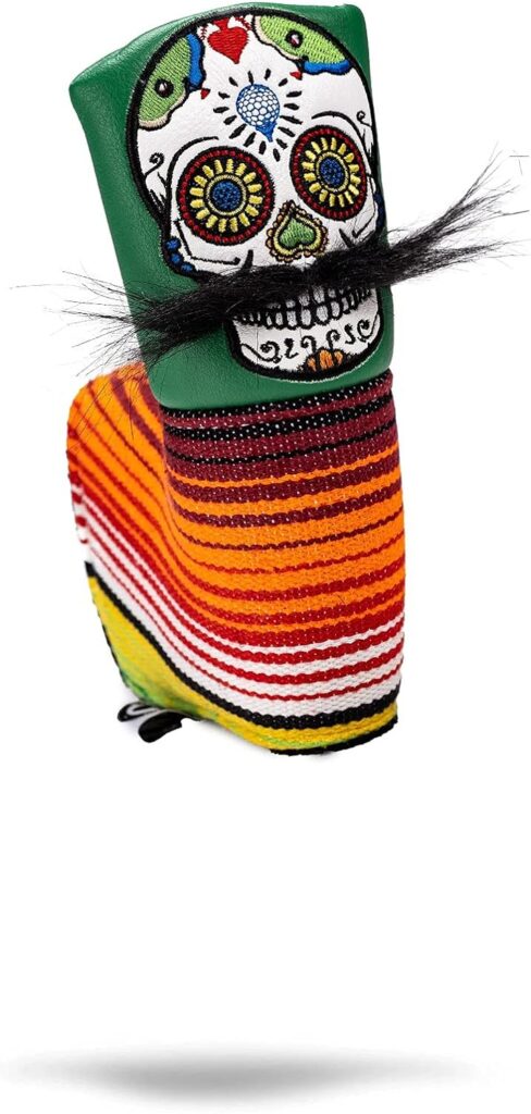 Pins  Aces LE Sugar Skull Mustache Blade Putter Head Cover - Premium, Hand-Made Leather Putter Headcover - Funny, Tour Quality Golf Club Cover - Style and Customize Your Golf Bag