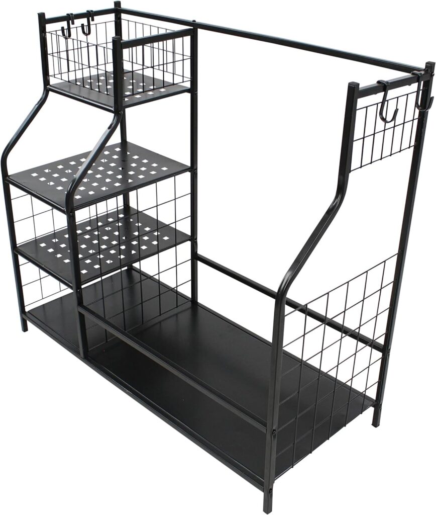 Swing Sports Golf Bag Stand - 37.6in Double Golf Bag Storage Rack for Garage with Golf Accessories Organizer Shelves