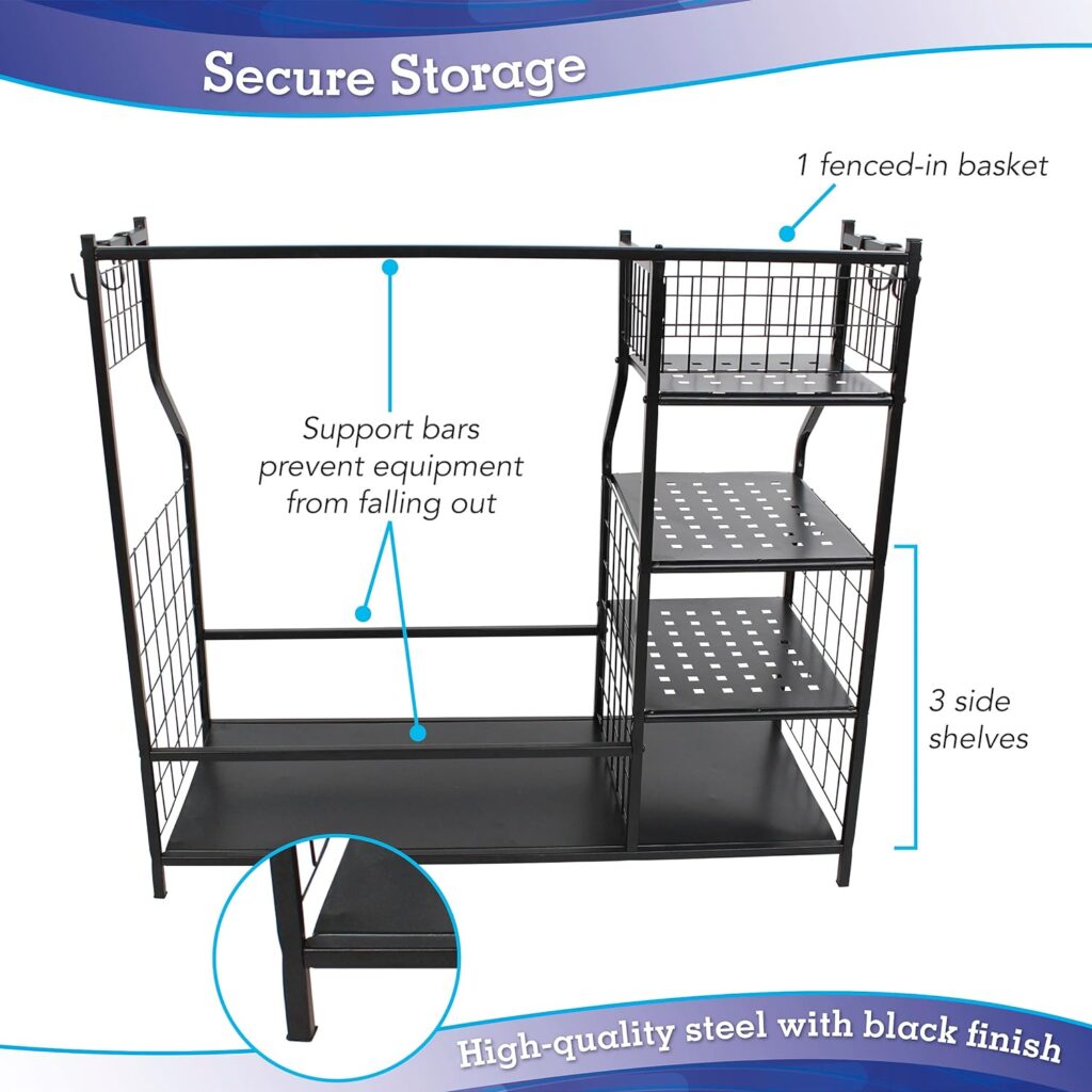 Swing Sports Golf Bag Stand - 37.6in Double Golf Bag Storage Rack for Garage with Golf Accessories Organizer Shelves