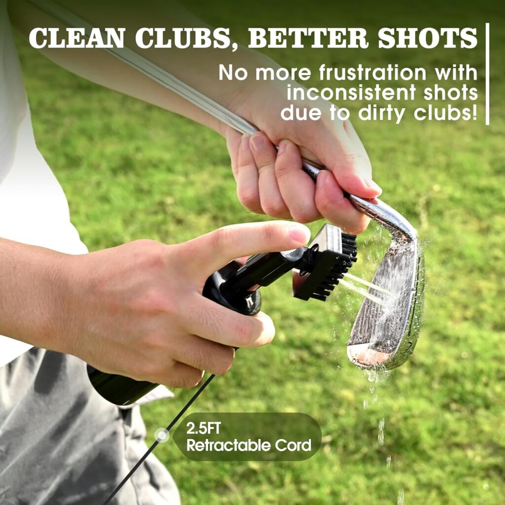 Wynaura Golf Club Cleaner Set with Pro Golf Club Brush Golf Groove Sharpener Suitable for U  V-Grooves 8 Inches Golf Water Brush with Retractable Clip Hold 5oz of Water Perfect Golf Accessories