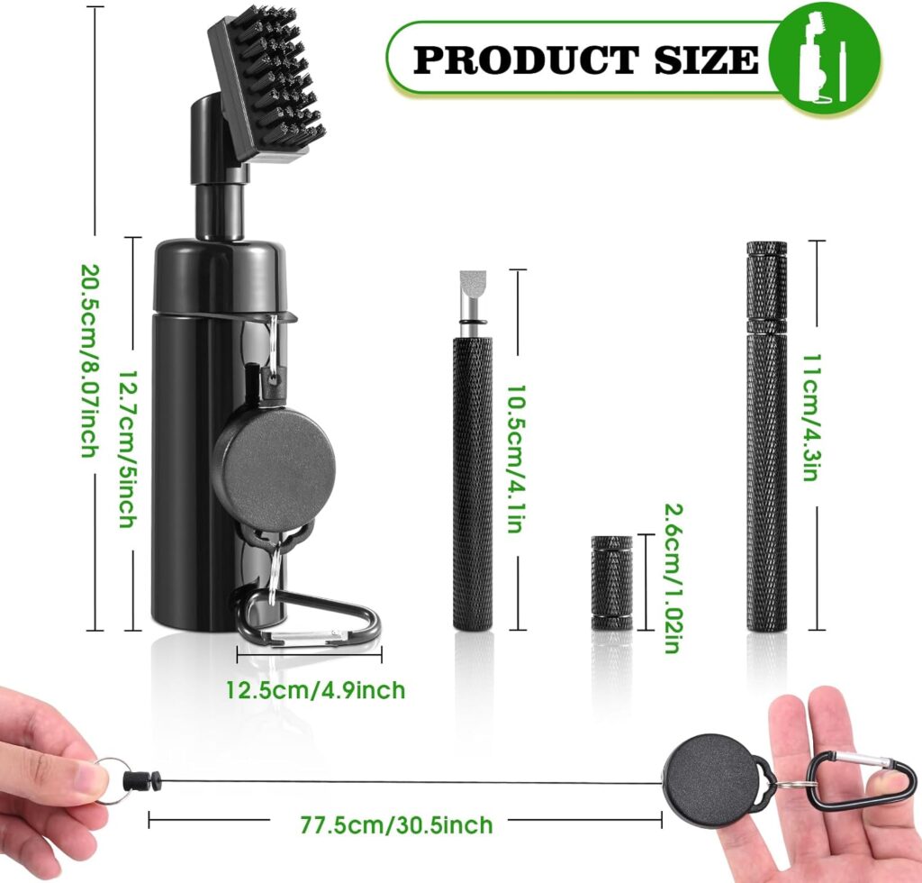 Wynaura Golf Club Cleaner Set with Pro Golf Club Brush Golf Groove Sharpener Suitable for U  V-Grooves 8 Inches Golf Water Brush with Retractable Clip Hold 5oz of Water Perfect Golf Accessories